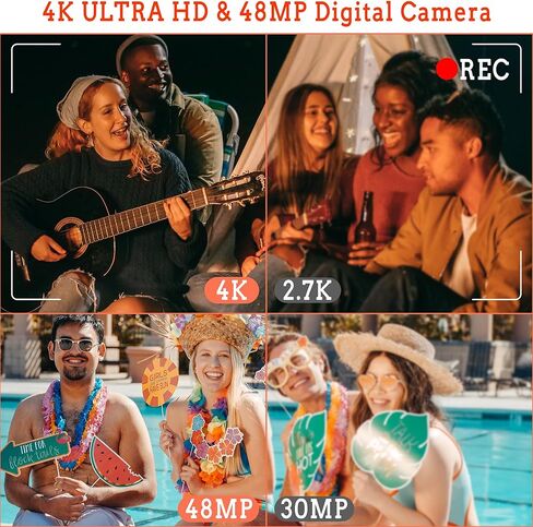 4K Digital Camera for Photography Autofocus, 48MP Vlogging Camera for YouTube with WiFi, 3-inch 180-degree Flip Screen, 16X Digital Zoom, 52mm Wide Angle & Macro Lens, 32GB TF Card and 2 Batteries in Kuwait