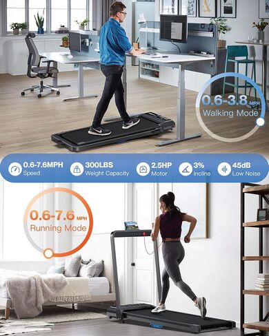 Under Desk Walking Pad Treadmill: Incline Voice Controlled Smart Treadmill 300 lbs Capacity for Home Office Use, Compatible with ZWIFT KINOMAP WELLFIT App in Saudi Arabia