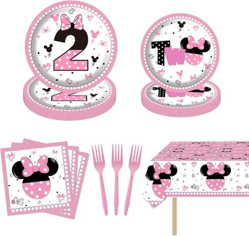 81Pcs Oh Twodles Pink Mouse Second Birthday Plates 2nd Mouse Party Supplies Tablecloth Decorations for Girl Baby Bday in Kuwait