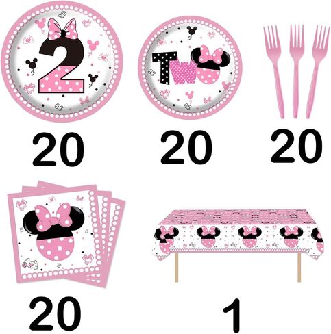 81Pcs Oh Twodles Pink Mouse Second Birthday Plates 2nd Mouse Party Supplies Tablecloth Decorations for Girl Baby Bday in Kuwait