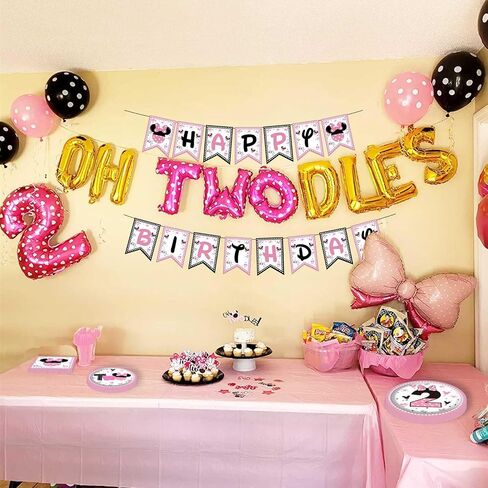 81Pcs Oh Twodles Pink Mouse Second Birthday Plates 2nd Mouse Party Supplies Tablecloth Decorations for Girl Baby Bday in Kuwait