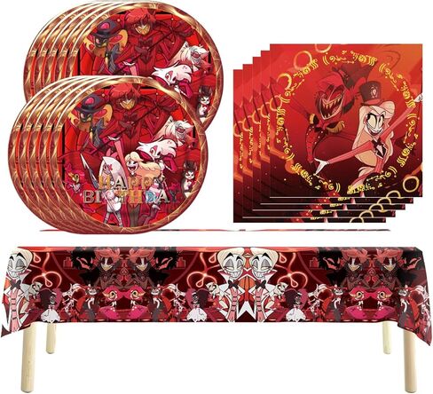 Birthday Party Supplies For Hazbin Hotel , 20 Plates + 20 Napkins + 1 Tablecover Birthday Party Themed Party Supplies Set. in Kuwait