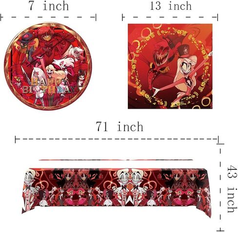 Birthday Party Supplies For Hazbin Hotel , 20 Plates + 20 Napkins + 1 Tablecover Birthday Party Themed Party Supplies Set. in Kuwait
