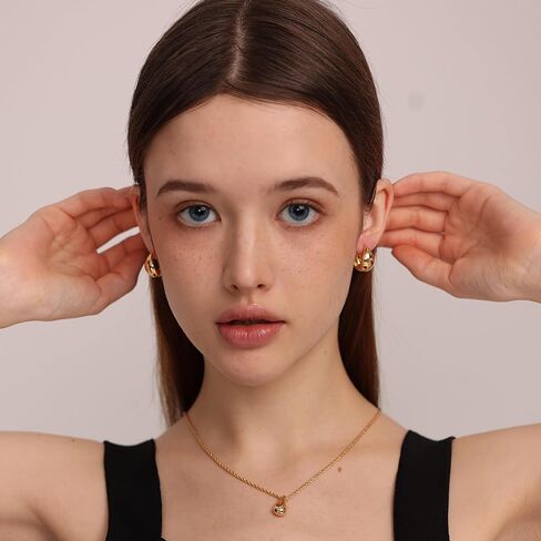 حلق كاولين مطلي بالذهب عيار 14 قيراط | أقراط هاجي سميكة من الفضة الإسترليني عيار 925 بعد إسقاطها للمجوهرات النسائية in Kuwait