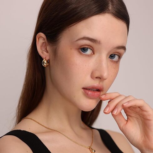 حلق كاولين مطلي بالذهب عيار 14 قيراط | أقراط هاجي سميكة من الفضة الإسترليني عيار 925 بعد إسقاطها للمجوهرات النسائية in Kuwait