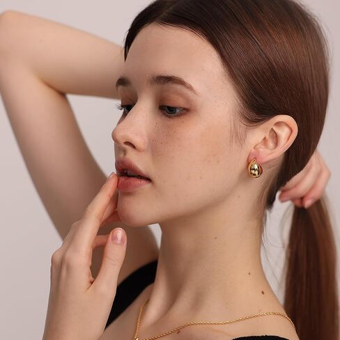 حلق كاولين مطلي بالذهب عيار 14 قيراط | أقراط هاجي سميكة من الفضة الإسترليني عيار 925 بعد إسقاطها للمجوهرات النسائية in Kuwait