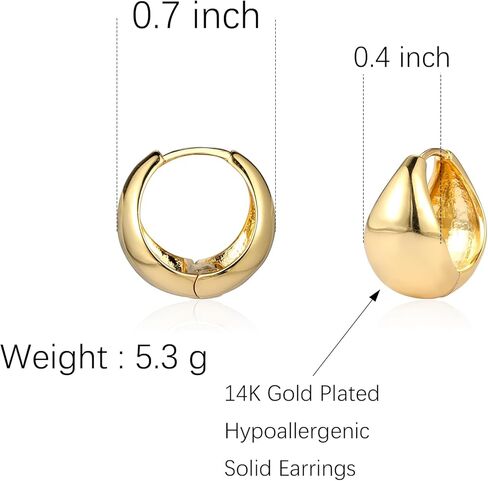 حلق كاولين مطلي بالذهب عيار 14 قيراط | أقراط هاجي سميكة من الفضة الإسترليني عيار 925 بعد إسقاطها للمجوهرات النسائية in Kuwait