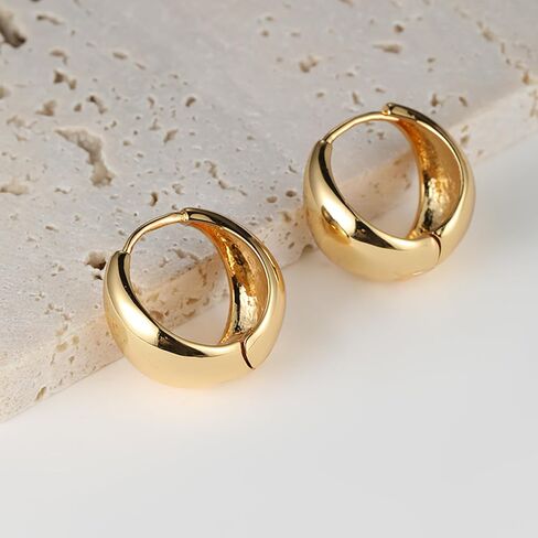 حلق كاولين مطلي بالذهب عيار 14 قيراط | أقراط هاجي سميكة من الفضة الإسترليني عيار 925 بعد إسقاطها للمجوهرات النسائية in Kuwait