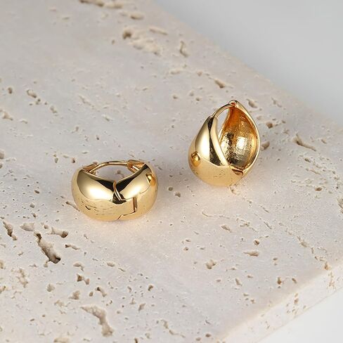 حلق كاولين مطلي بالذهب عيار 14 قيراط | أقراط هاجي سميكة من الفضة الإسترليني عيار 925 بعد إسقاطها للمجوهرات النسائية in Kuwait