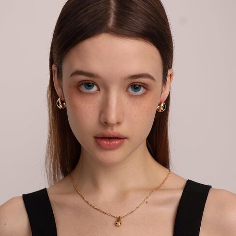 حلق كاولين مطلي بالذهب عيار 14 قيراط | أقراط هاجي سميكة من الفضة الإسترليني عيار 925 بعد إسقاطها للمجوهرات النسائية in Kuwait