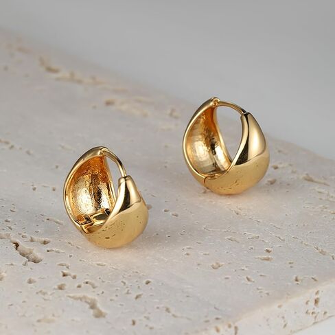 حلق كاولين مطلي بالذهب عيار 14 قيراط | أقراط هاجي سميكة من الفضة الإسترليني عيار 925 بعد إسقاطها للمجوهرات النسائية in Kuwait