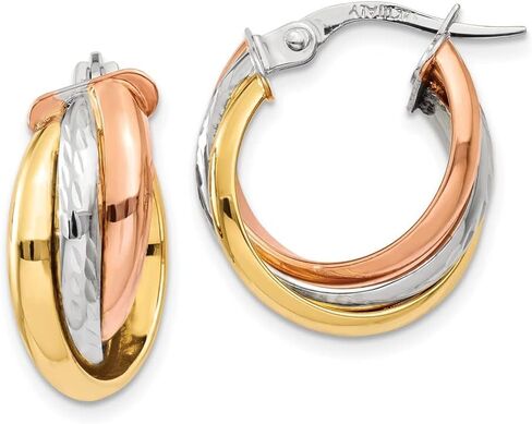 Diamond2Deal 14k Yellow Gold Tri-Color Hoop Earring Fine Jewelry for Women (L-21 mm W-6 mm) in Saudi Arabia