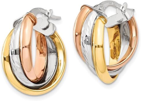 Diamond2Deal 14k Yellow Gold Tri-Color Hoop Earring Fine Jewelry for Women (L-21 mm W-6 mm) in Saudi Arabia