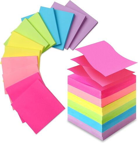 12Pack Pop-up Sticky Notes 3x3Inches，6 Bright Colors Super Sticky Notes, Recyclable, Clean Remobal Sticky Note Pads, Sticky Pads in Saudi Arabia