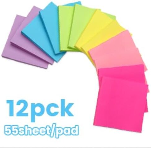 12Pack Pop-up Sticky Notes 3x3Inches，6 Bright Colors Super Sticky Notes, Recyclable, Clean Remobal Sticky Note Pads, Sticky Pads in Saudi Arabia