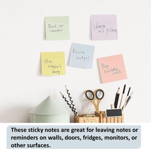 5 Pads Sticky Notes, 100 Sheets/Pad, Pastel Sticky Notes, Sticky Pads, Self-Stick Pads, 3x3 Inch, 5 Pastel Colors, Sticky Notes Aesthetic, Easy to Post for Home, Office, School in Saudi Arabia