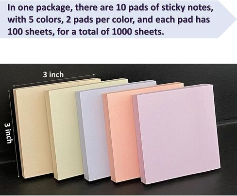 5 Pads Sticky Notes, 100 Sheets/Pad, Pastel Sticky Notes, Sticky Pads, Self-Stick Pads, 3x3 Inch, 5 Pastel Colors, Sticky Notes Aesthetic, Easy to Post for Home, Office, School in Saudi Arabia