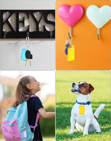 QWORK Clear Plastic Key Tags, 80 Pcs 2in Flexible Key Organizer with Split Ring and Blank Paper Label Window, Clear Storage Box for ID Name Item Identifiers Key Chain Tag Luggage Tag (8 Colors) in Saudi Arabia