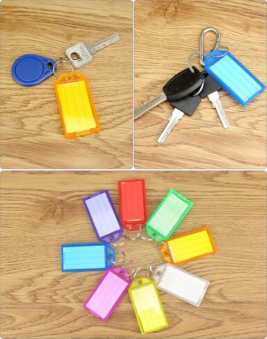 QWORK Clear Plastic Key Tags, 80 Pcs 2in Flexible Key Organizer with Split Ring and Blank Paper Label Window, Clear Storage Box for ID Name Item Identifiers Key Chain Tag Luggage Tag (8 Colors) in Saudi Arabia