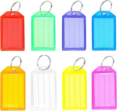 QWORK Clear Plastic Key Tags, 80 Pcs 2in Flexible Key Organizer with Split Ring and Blank Paper Label Window, Clear Storage Box for ID Name Item Identifiers Key Chain Tag Luggage Tag (8 Colors) in Saudi Arabia