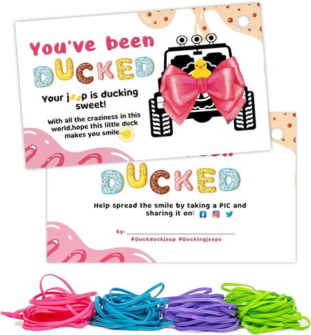 علامات البط، لقد تم بطة، علامات Dcuk Duck، بطاقة ألعاب Duck Ducking، 3.5 × 2 بوصة، 50 بطاقة، 50 شريط مطاطي، بطة صفراء مع تصميم سيارة الدفع الرباعي (7FD02) in Kuwait