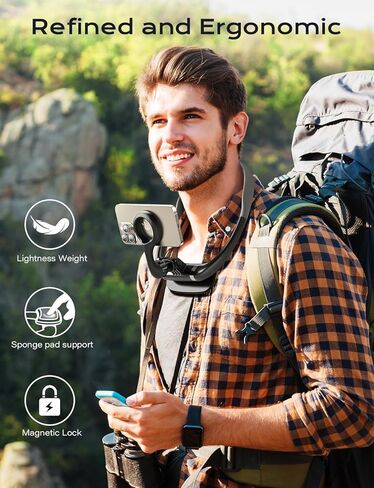 Neck Phone Holder for POV/Vlog Selfie, Magnetic Phone Chest Mount Hands-Free Fit Magsafe Magnetic Neck Mount for Phones with a Long and Short Rod for iPhone 15 14 13 12 Series & Android in Saudi Arabia