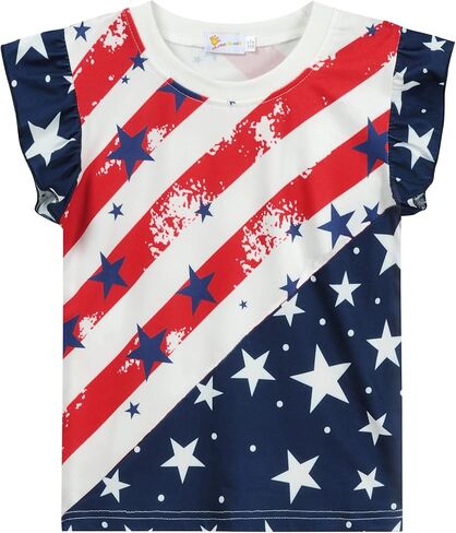 Girls 4th of July Tank Tops American Flag Shirt Kids Patriotic Outfit for Toddler Independence Day Top Tees 1-7T in Saudi Arabia