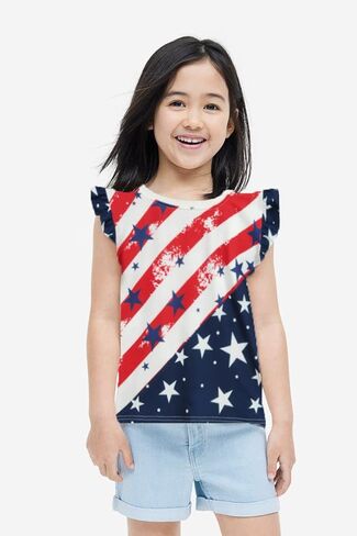 Girls 4th of July Tank Tops American Flag Shirt Kids Patriotic Outfit for Toddler Independence Day Top Tees 1-7T in Saudi Arabia