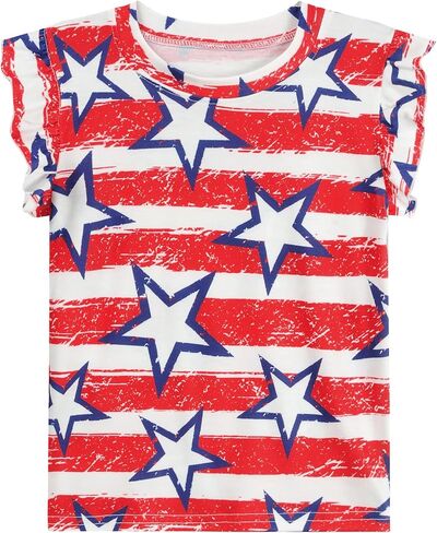 Girls 4th of July Tank Tops American Flag Shirt Kids Patriotic Outfit for Toddler Independence Day Top Tees 1-7T in Saudi Arabia