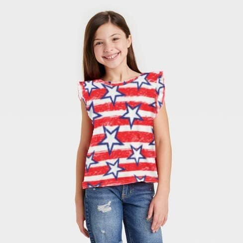 Girls 4th of July Tank Tops American Flag Shirt Kids Patriotic Outfit for Toddler Independence Day Top Tees 1-7T in Saudi Arabia