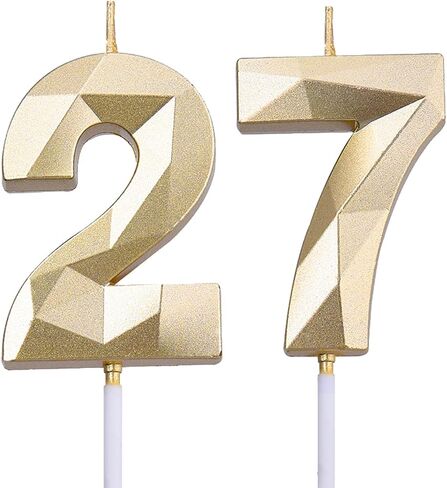 2 بوصة أسود 27 شموع عيد ميلاد، ثلاثية الأبعاد الماس رقم 27 كعكة توبر للبنين بنات حفلة عيد ميلاد زينة حفلة موضوع in Kuwait