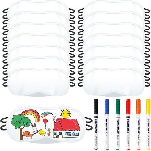 21 PCS White Eye Sleep Sublimation Coverings Set, 15 PCS Eye Mask with 6 PCS Fabric Marker Pens, Sleepover Party Supplies Slumber Party Favors Sleep White Soft Shade Blindfold Eye Covering in Saudi Arabia