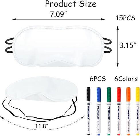 21 PCS White Eye Sleep Sublimation Coverings Set, 15 PCS Eye Mask with 6 PCS Fabric Marker Pens, Sleepover Party Supplies Slumber Party Favors Sleep White Soft Shade Blindfold Eye Covering in Saudi Arabia