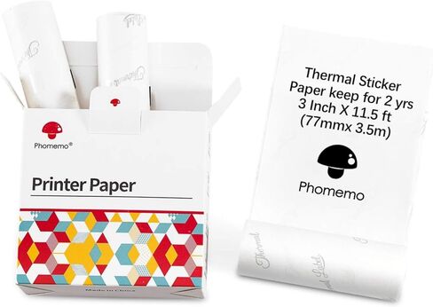 Phomemo 3 Inch Thermal Sticker Paper for Phomemo M03/M03AS/M04S Portable Photo Printer Notes Printer, Black on White, 77mm x 3.5m, 3 Inch X 11.5 ft, 3 Roll in Saudi Arabia