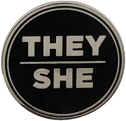 دبوس ضمير من المينا الصلب الدائري الأسود والفضي | شارة زر الضمير الأنثوي غير الثنائي in Kuwait