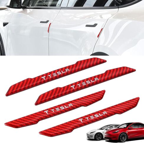 4 Pcs Car Door Corner Bumper Guards Strip Compatible with Tesla Model 3 Y X S Exterior Sticker Wrap Handle Cover Real Carbon Fiber Anti-Collision Edge Protect Trim Accessories (Black) in Saudi Arabia