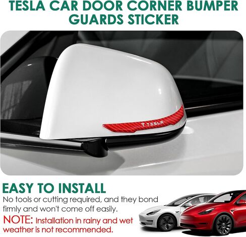 4 Pcs Car Door Corner Bumper Guards Strip Compatible with Tesla Model 3 Y X S Exterior Sticker Wrap Handle Cover Real Carbon Fiber Anti-Collision Edge Protect Trim Accessories (Black) in Saudi Arabia