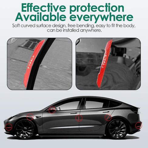 4 Pcs Car Door Corner Bumper Guards Strip Compatible with Tesla Model 3 Y X S Exterior Sticker Wrap Handle Cover Real Carbon Fiber Anti-Collision Edge Protect Trim Accessories (Black) in Saudi Arabia