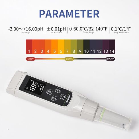 Rechargeable pH Meter with ATC -2～+16pH Digital PH Tester Pen with Backlight 0.01 High Accuracy Waterproof pH Tester Kit PH Pen Meter Temp/Water Tester for Hydroponics，Aquarium，Pool，Soil in Saudi Arabia