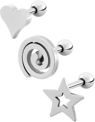 Tragus Studs Set - Hypoallergenic Cartilage Earrings - Surgical Steel Helix Piercing Jewelry with Unique Designs - Stylish & Comfortable Ear Piercings Helix Studs in Saudi Arabia