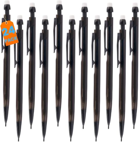 1InTheOffice Mechanical Pencils 0.7mm, 2.5, HB Lead, Black Lead, Smoke Barrel (24 Pack) in Saudi Arabia