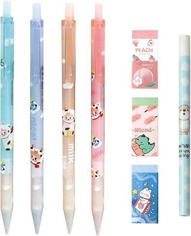 4 Pcs Cute Mechanical Pencils with Eraser and Refill 0.5mm Kawaii Cartoon Pencil School Pencil for Kid Boy Girl Women (Bear) in Saudi Arabia