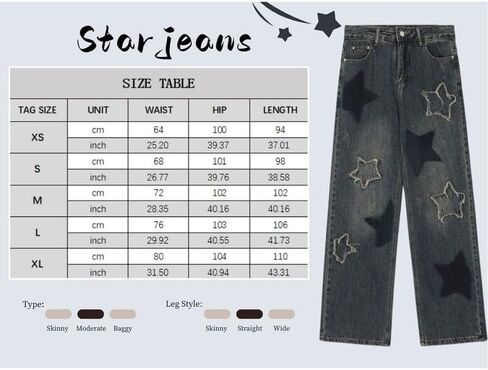 Cute Jeans for Women Girls Star Patchwork Pants Y2K High Waisted Straight Leg Baggy Jean Casual Preppy Clothes. in Saudi Arabia