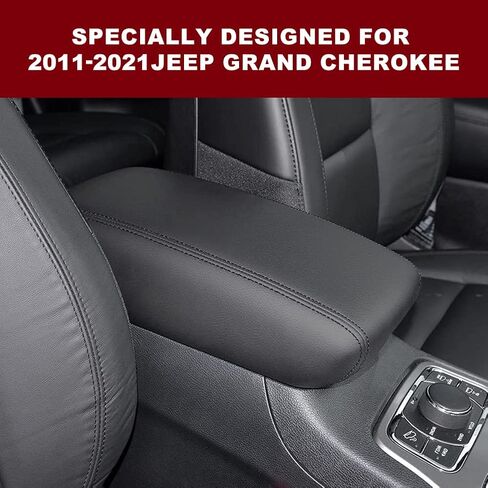 sportuli Center Console Cover Anti-Scratch Leather Armrest Cover Replace for 2011-2020 2021 Jeep Grand Cherokee Accessories (Black Stitches) in Saudi Arabia
