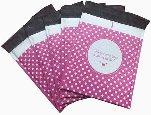 ProLine #0 Extra Wide 6.5x10 Pink Dot (Packed with Love from Us to You) Poly Bubble Shipping Mailers 6.5" x 10" Padded Envelopes (50) in Saudi Arabia