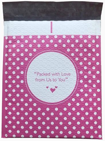 ProLine #0 Extra Wide 6.5x10 Pink Dot (Packed with Love from Us to You) Poly Bubble Shipping Mailers 6.5" x 10" Padded Envelopes (50) in Saudi Arabia