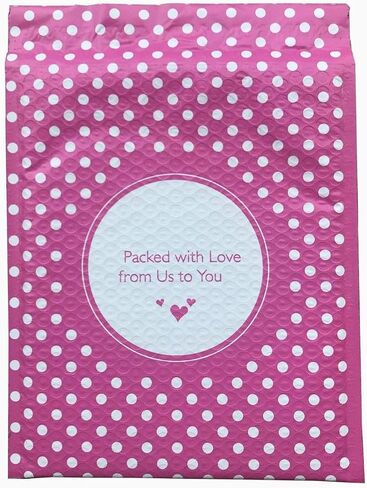 ProLine #0 Extra Wide 6.5x10 Pink Dot (Packed with Love from Us to You) Poly Bubble Shipping Mailers 6.5" x 10" Padded Envelopes (50) in Saudi Arabia