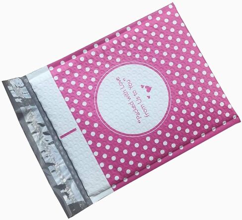 ProLine #0 Extra Wide 6.5x10 Pink Dot (Packed with Love from Us to You) Poly Bubble Shipping Mailers 6.5" x 10" Padded Envelopes (50) in Saudi Arabia