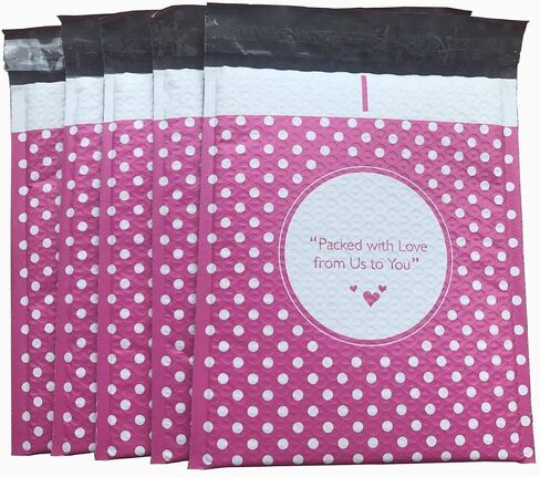 ProLine #0 Extra Wide 6.5x10 Pink Dot (Packed with Love from Us to You) Poly Bubble Shipping Mailers 6.5" x 10" Padded Envelopes (50) in Saudi Arabia
