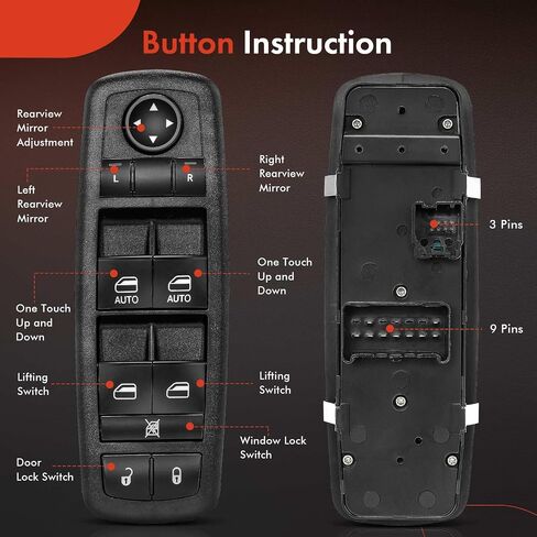 A-Premium Power Master Window Switch Front Driver Replacement for Dodge Ram 1500/2500/3500 2009-2010 Ram 1500/2500/3500/4500/5500 2011-2012 4602863AD (Without Power Folding Mirrors) in Saudi Arabia